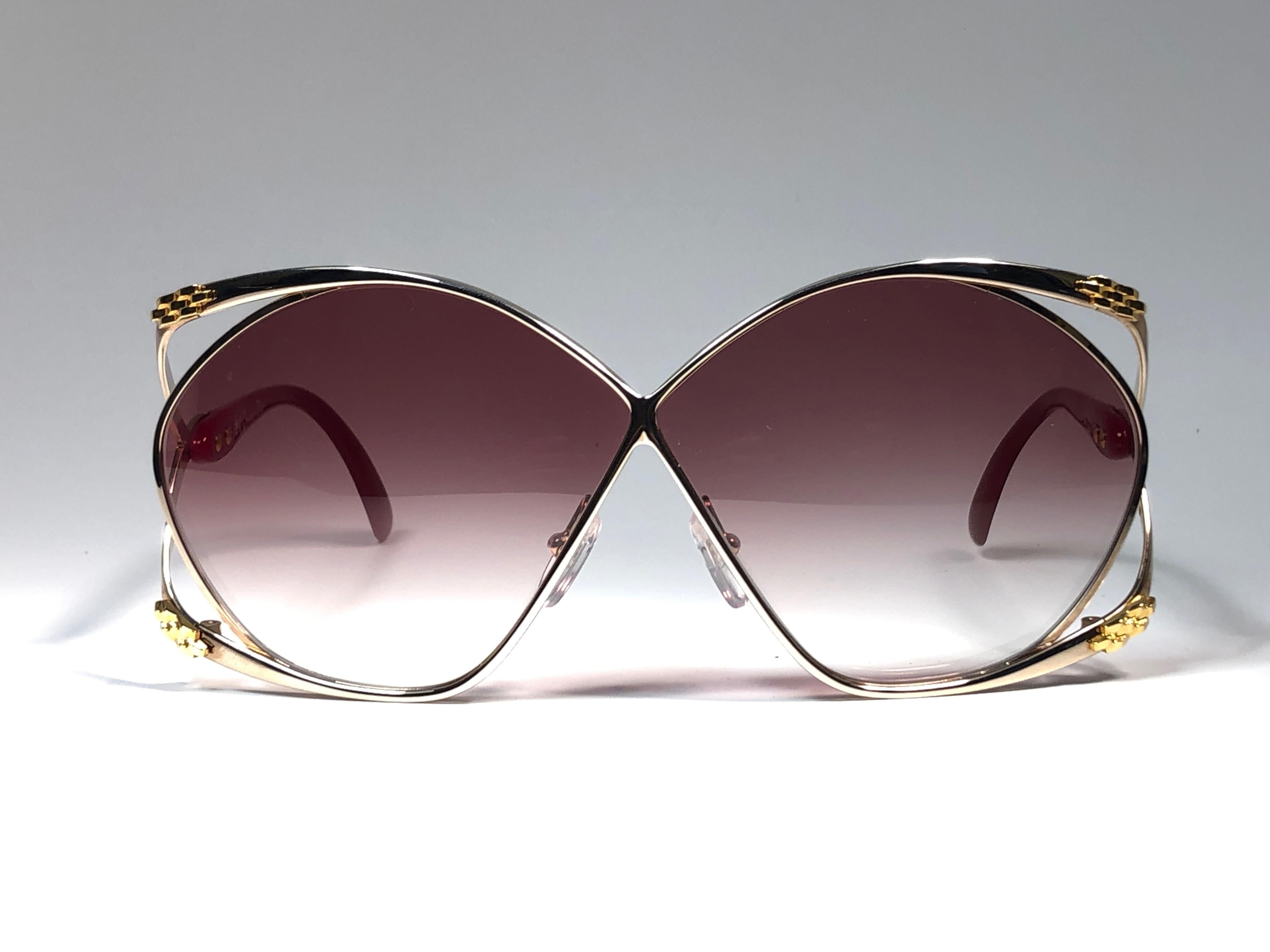 New Vintage Christian Dior 2056 45 Butterfly Gold & Red Sunglasses  2