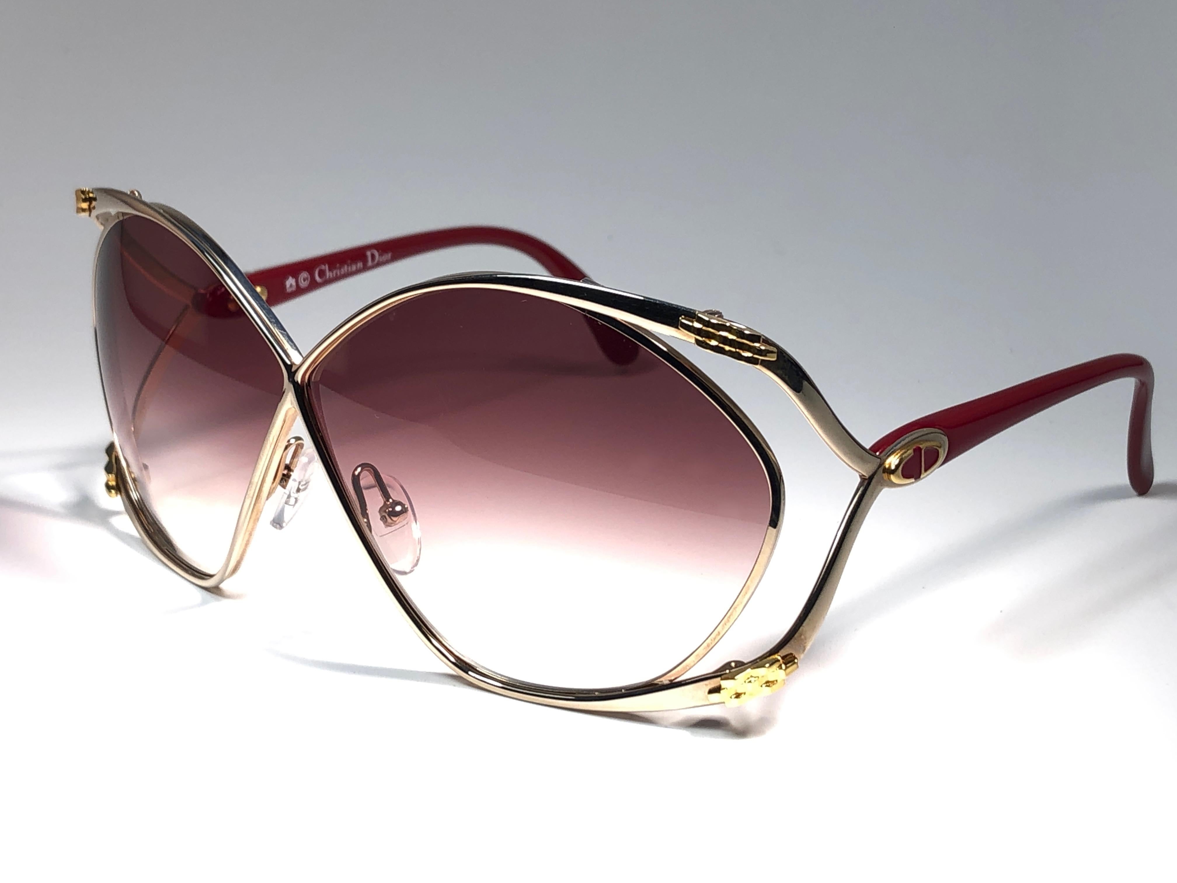 Gray New Vintage Christian Dior 2056 45 Butterfly Gold & Red Sunglasses 