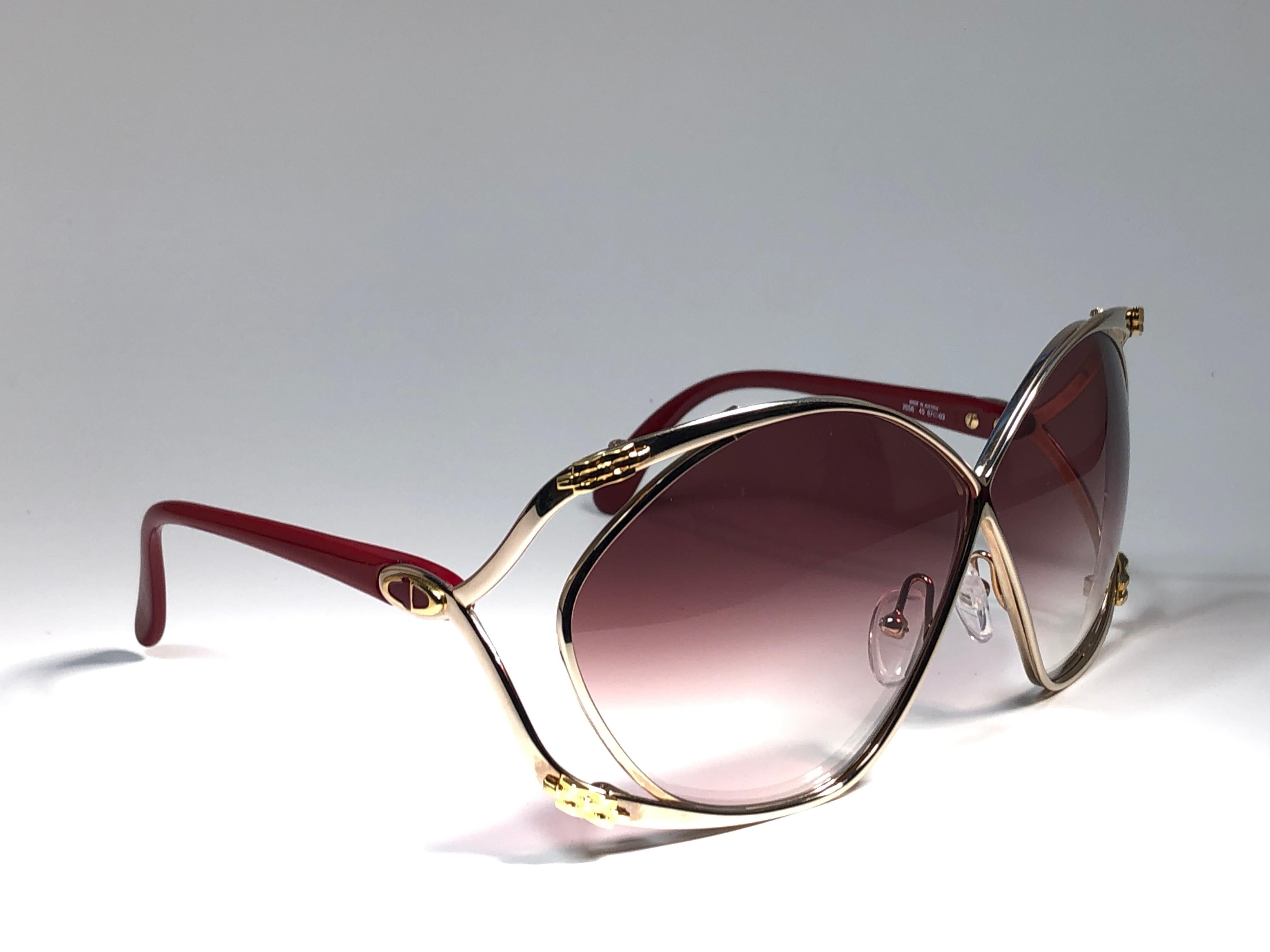 Women's New Vintage Christian Dior 2056 45 Butterfly Gold & Red Sunglasses 