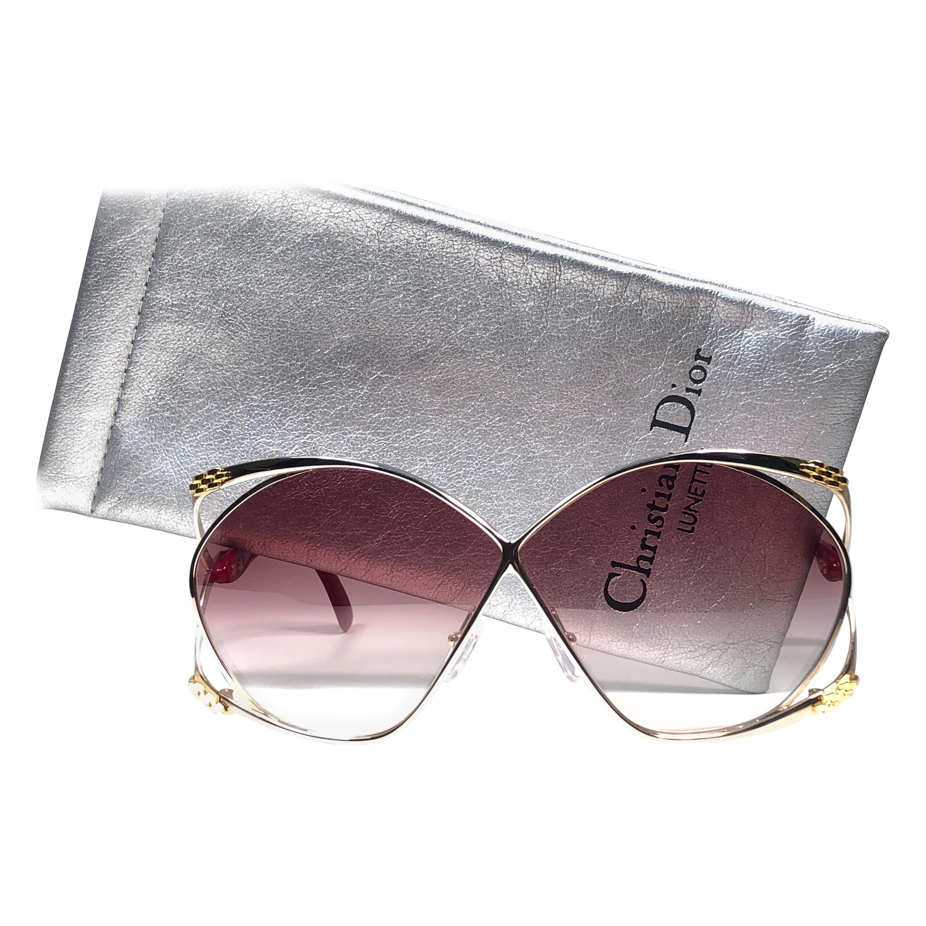 New Vintage Christian Dior 2056 45 Butterfly Gold & Red Sunglasses 
