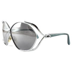 New Vintage Christian Dior 2056 75 Butterfly Silver & Green Sunglasses