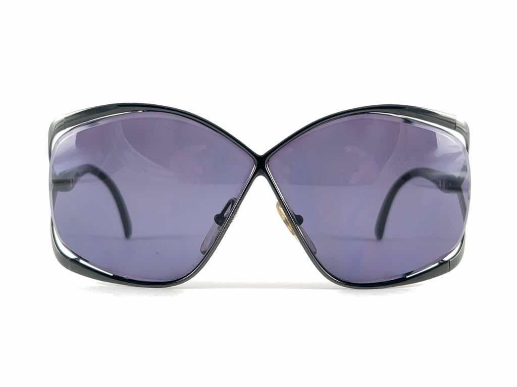 New Vintage Christian Dior 2056 90 Butterfly Metallic Black Sunglasses For Sale 12