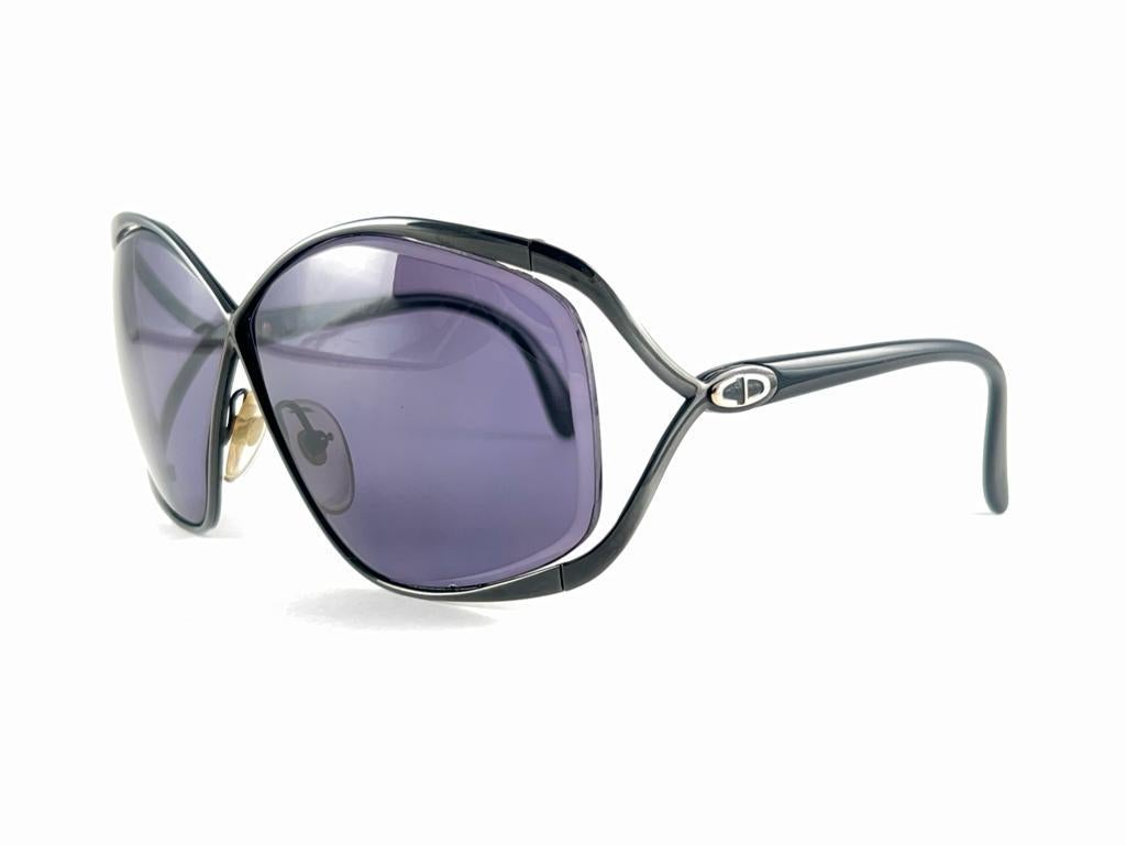 Women's New Vintage Christian Dior 2056 90 Butterfly Metallic Black Sunglasses For Sale
