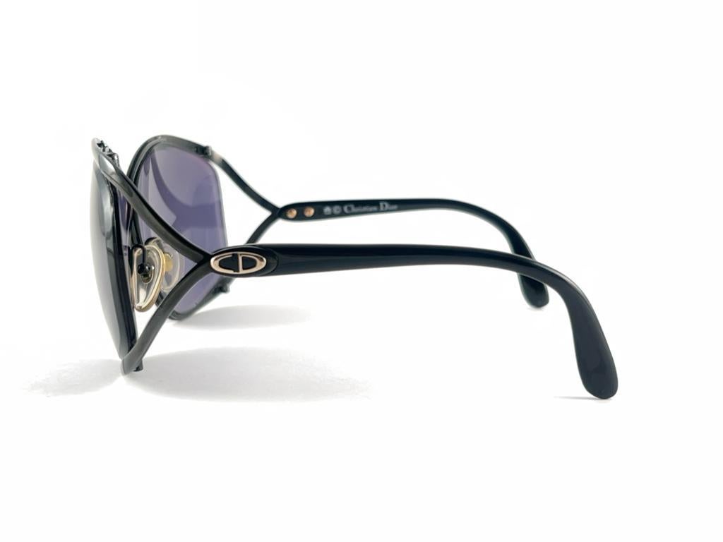 New Vintage Christian Dior 2056 90 Butterfly Metallic Black Sunglasses For Sale 1