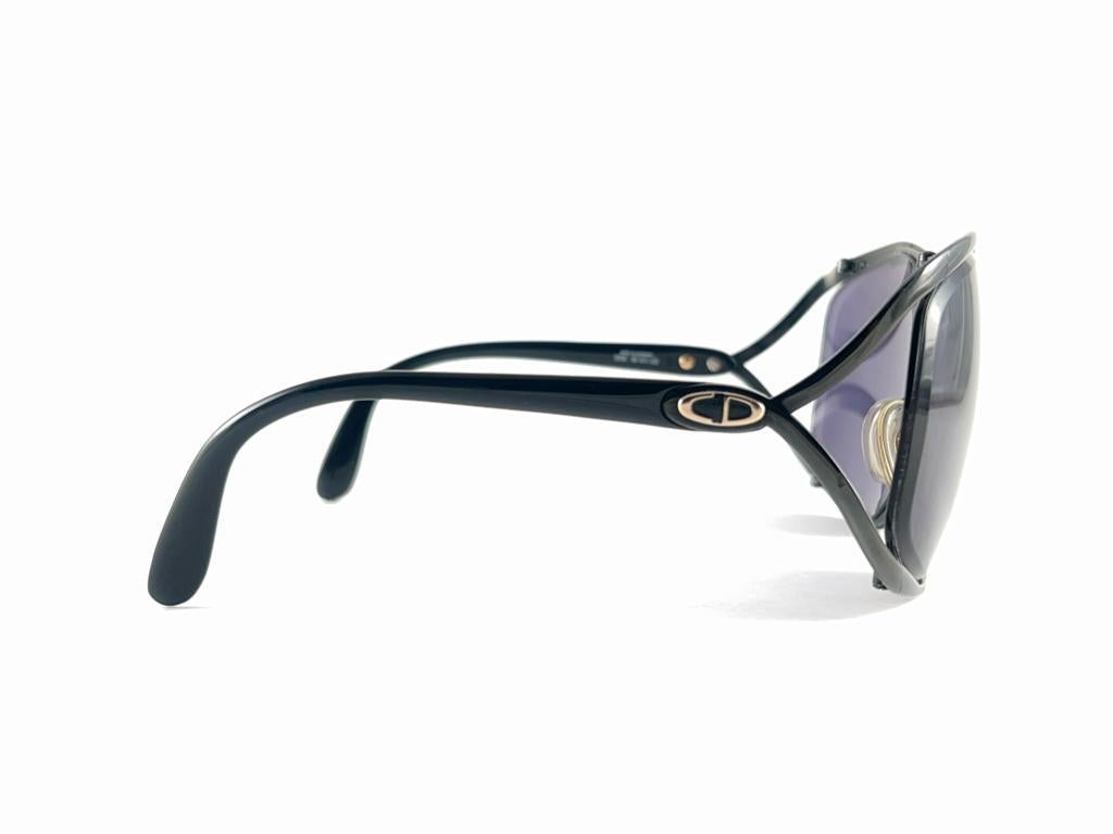 New Vintage Christian Dior 2056 90 Butterfly Metallic Black Sunglasses For Sale 2