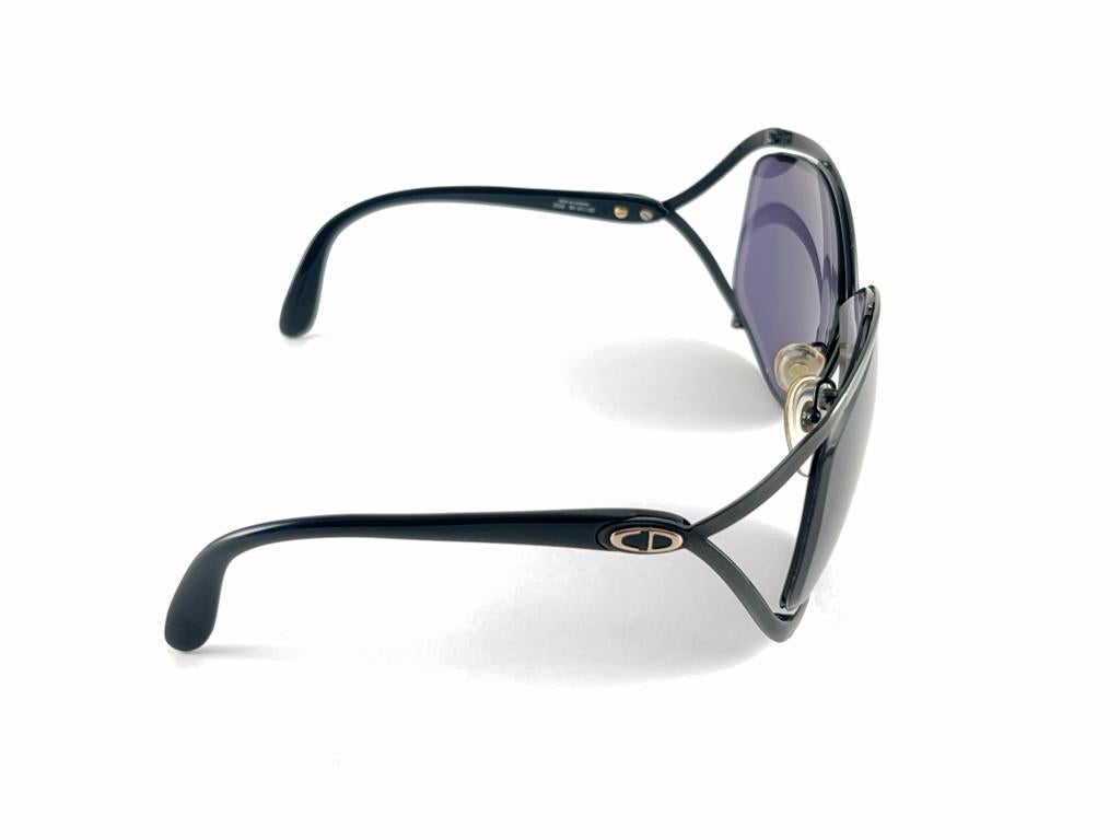 New Vintage Christian Dior 2056 90 Butterfly Metallic Black Sunglasses For Sale 3