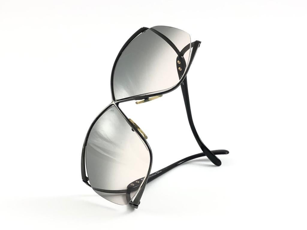 New Vintage Christian Dior 2056 90 Butterfly Metallic Black Sunglasses 2