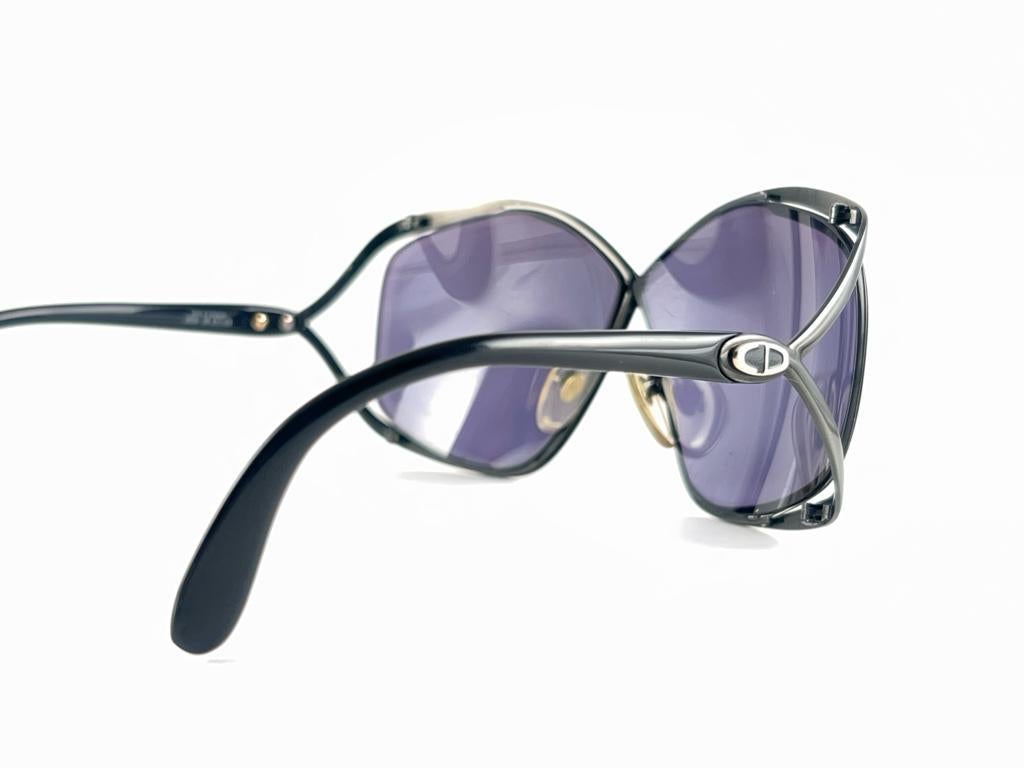 New Vintage Christian Dior 2056 90 Butterfly Metallic Black Sunglasses For Sale 5