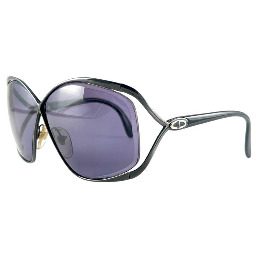 New Vintage Christian Dior 2056 90 Butterfly Metallic Black Sunglasses For Sale