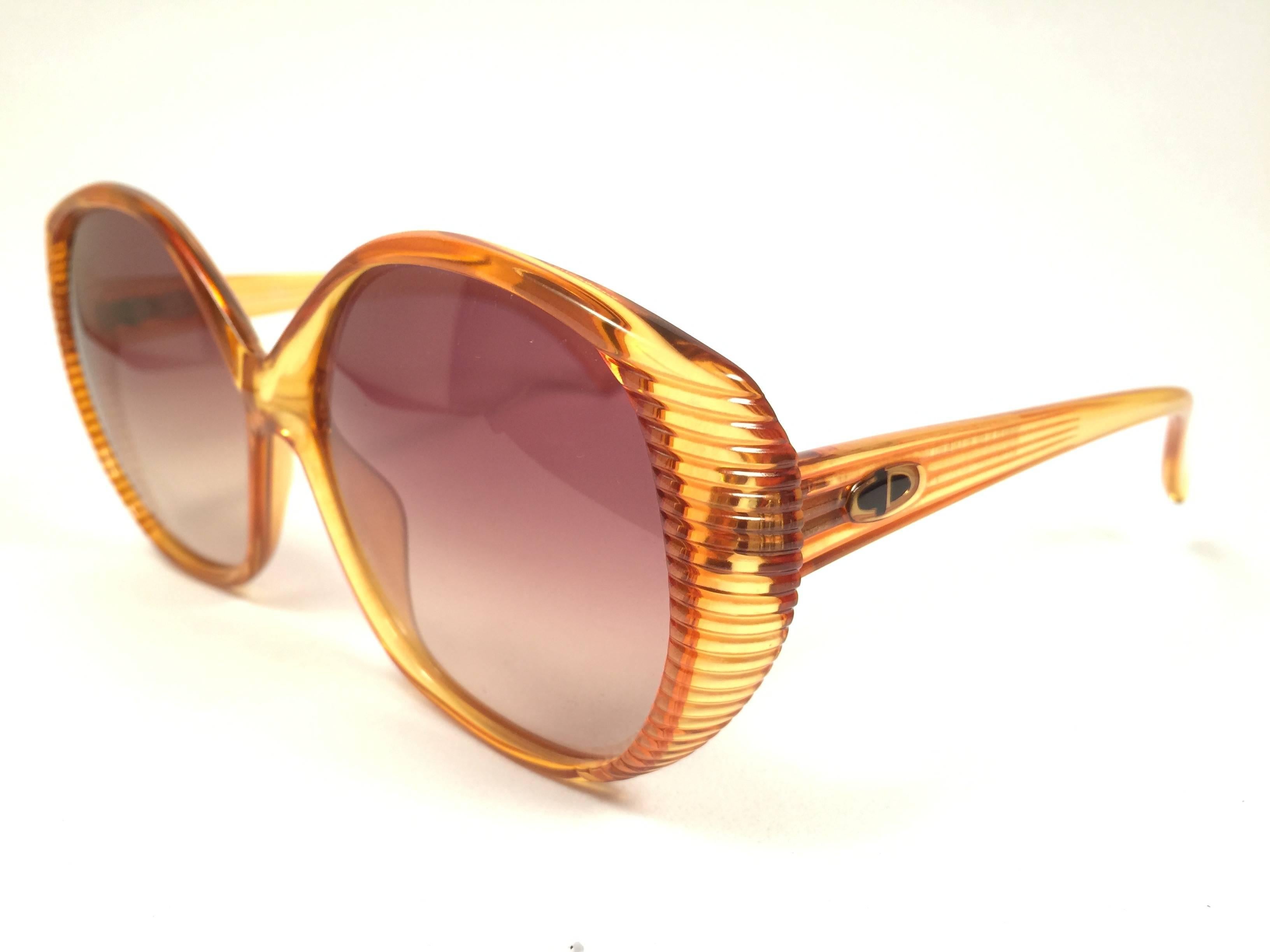 New Vintage Christian Dior 2061 Oversized Amber Optyl 1980 Sunglasses  2