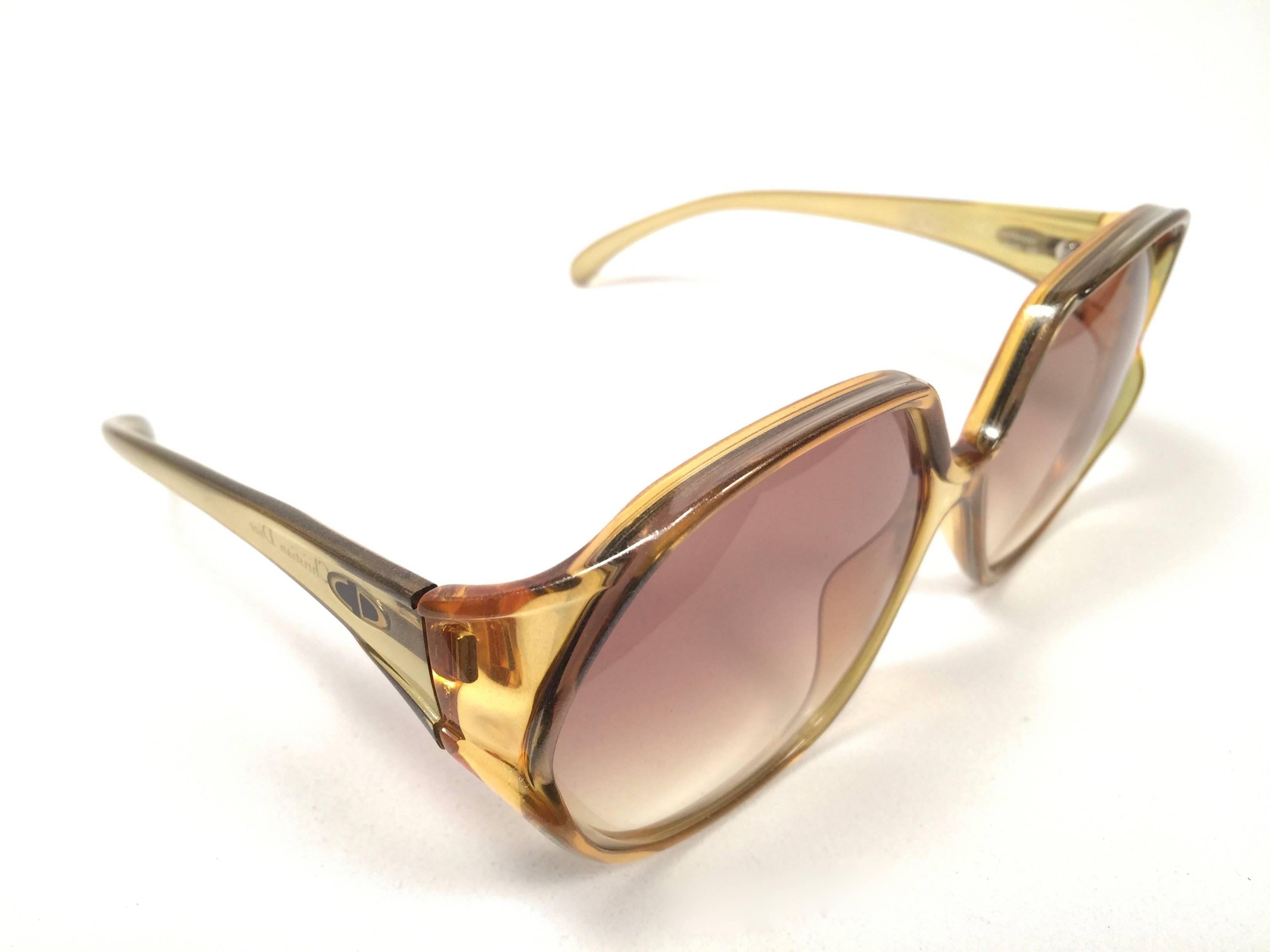 Women's New Vintage Christian Dior 2097 50 Oversized Amber Optyl 1970 Sunglasses 