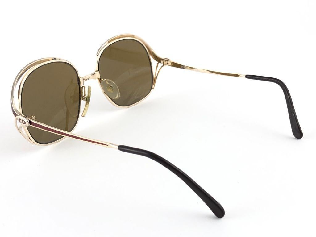 New Vintage Christian Dior 2145 43 Gold & Burgundy Sunglasses 1980's Austria 6
