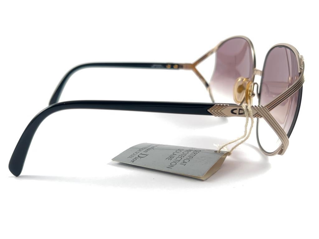 New Vintage Christian Dior 2250 Oversized Silver & Black Sunglasses  In New Condition For Sale In Baleares, Baleares