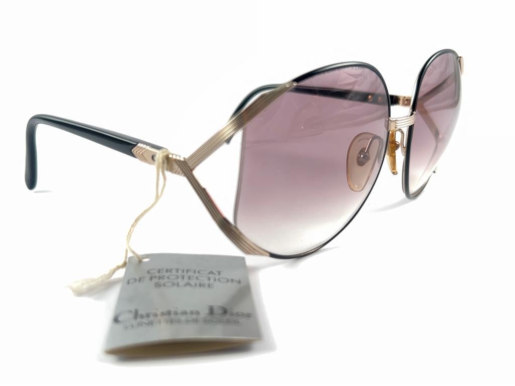 Neu Vintage Christian Dior 2250 übergroße silberne und schwarze Vintage-Sonnenbrille Damen im Angebot