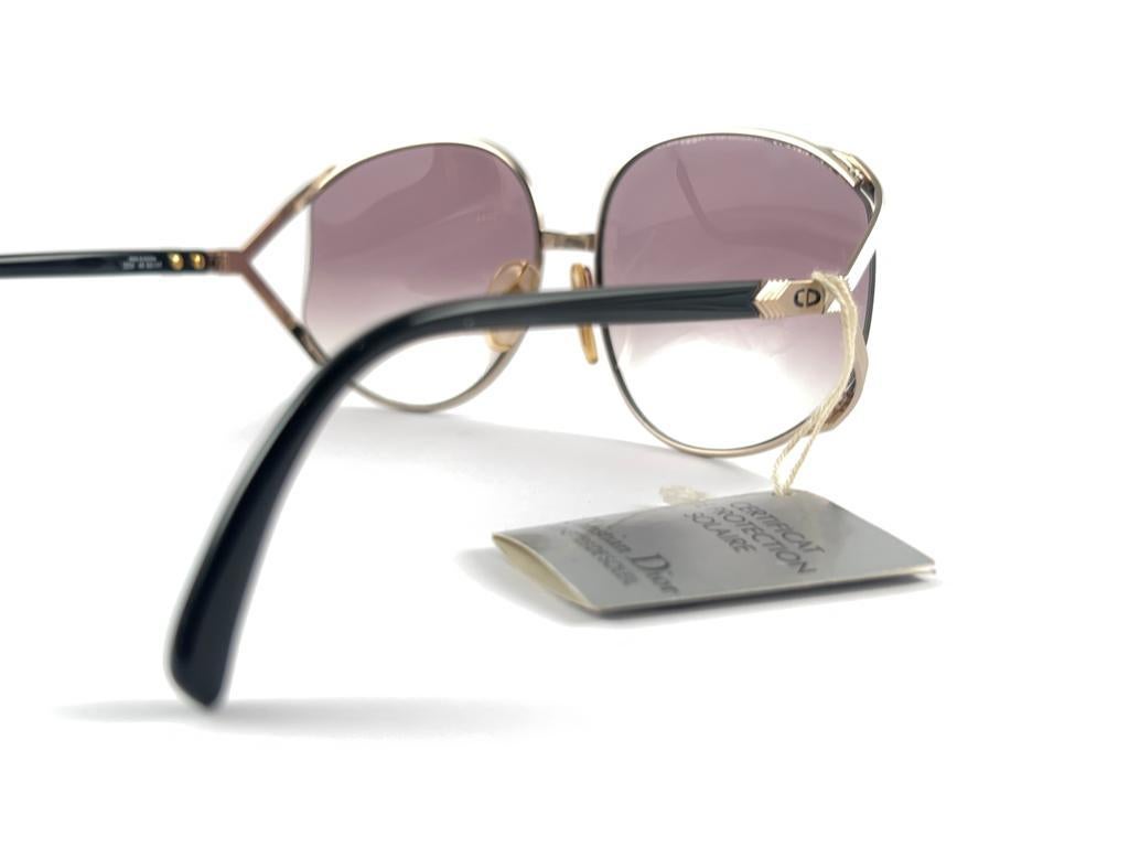 Neu Vintage Christian Dior 2250 übergroße silberne und schwarze Vintage-Sonnenbrille im Angebot 1