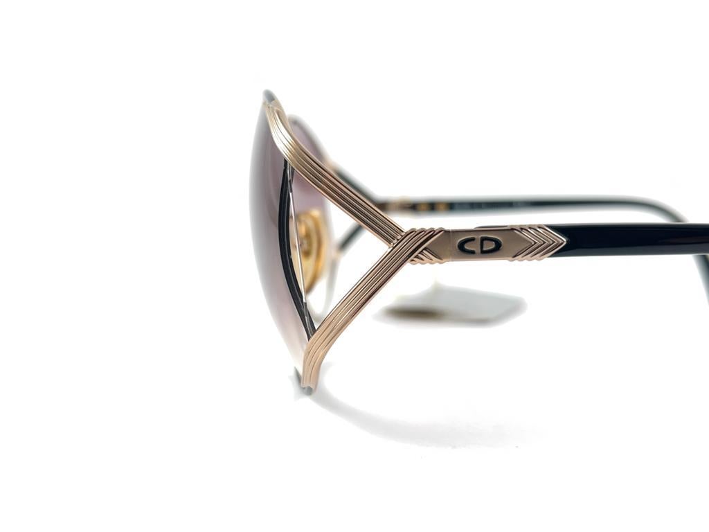 New Vintage Christian Dior 2250 Oversized Silver & Black Sunglasses  For Sale 4