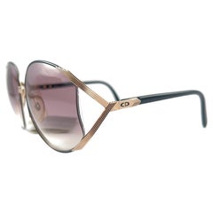 New Vintage Christian Dior 2250 Oversized Silver & Black Sunglasses