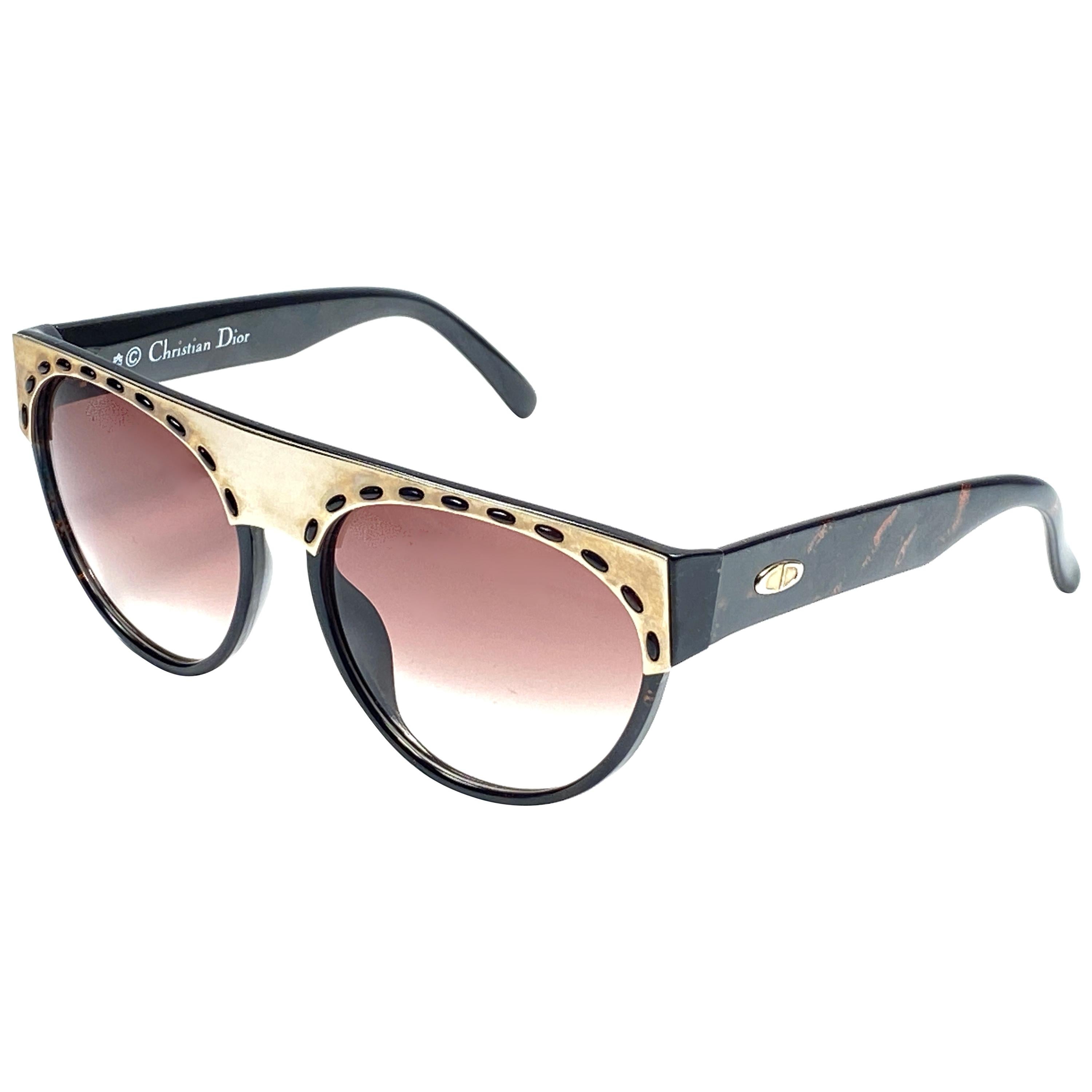 New Vintage Christian Dior 2437 Black and Gold Sunglasses 1970's
