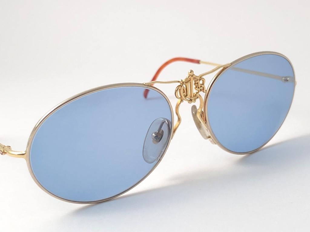 New Vintage Christian Dior 2640 Gold & Silver Baby  Blue 1980´s  Sunglasses In New Condition For Sale In Baleares, Baleares
