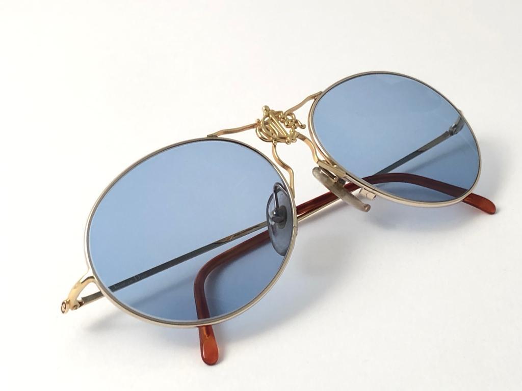 New Vintage Christian Dior 2640 Gold & Silver Baby  Blue 1980´s  Sunglasses For Sale 3
