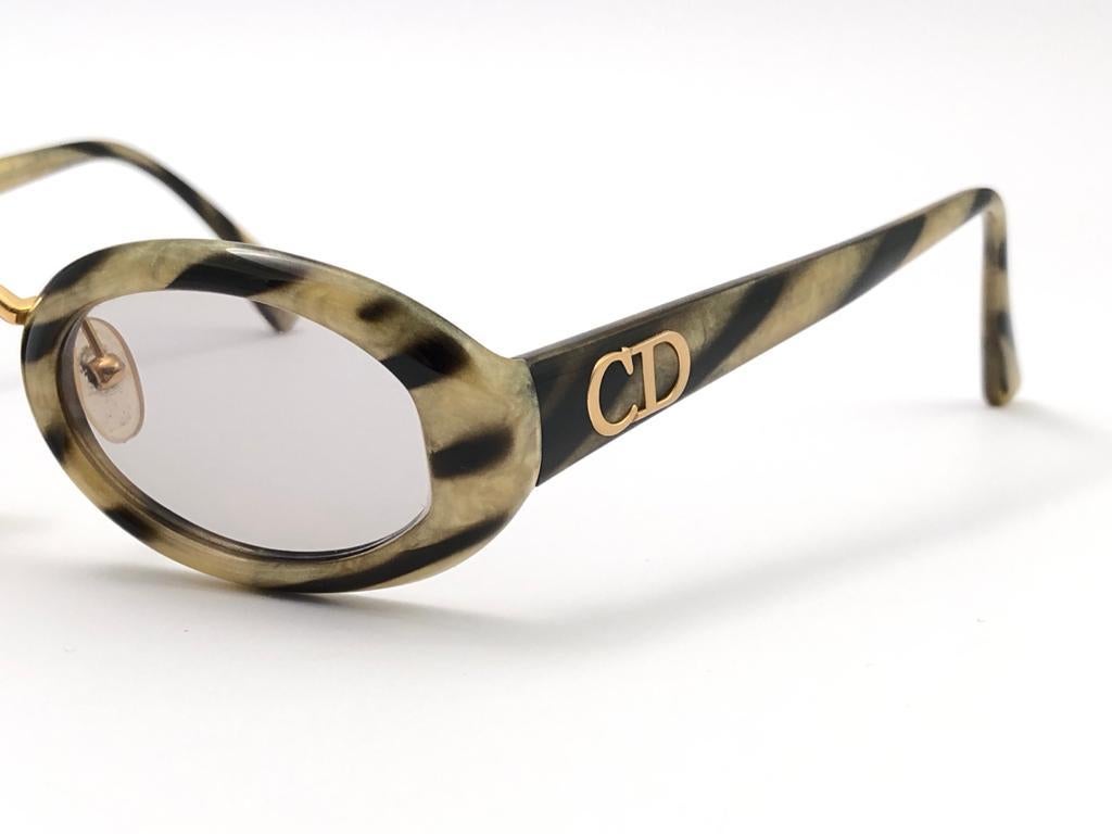 Beige New Vintage Christian Dior 2956 Oval Small Marbled Optyl Sunglasses