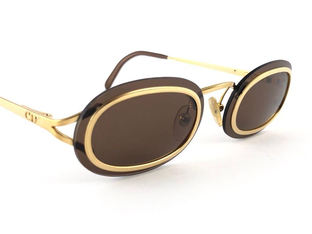 Brown New Vintage Christian Dior 2970  Oval Small Gold Optyl Sunglasses