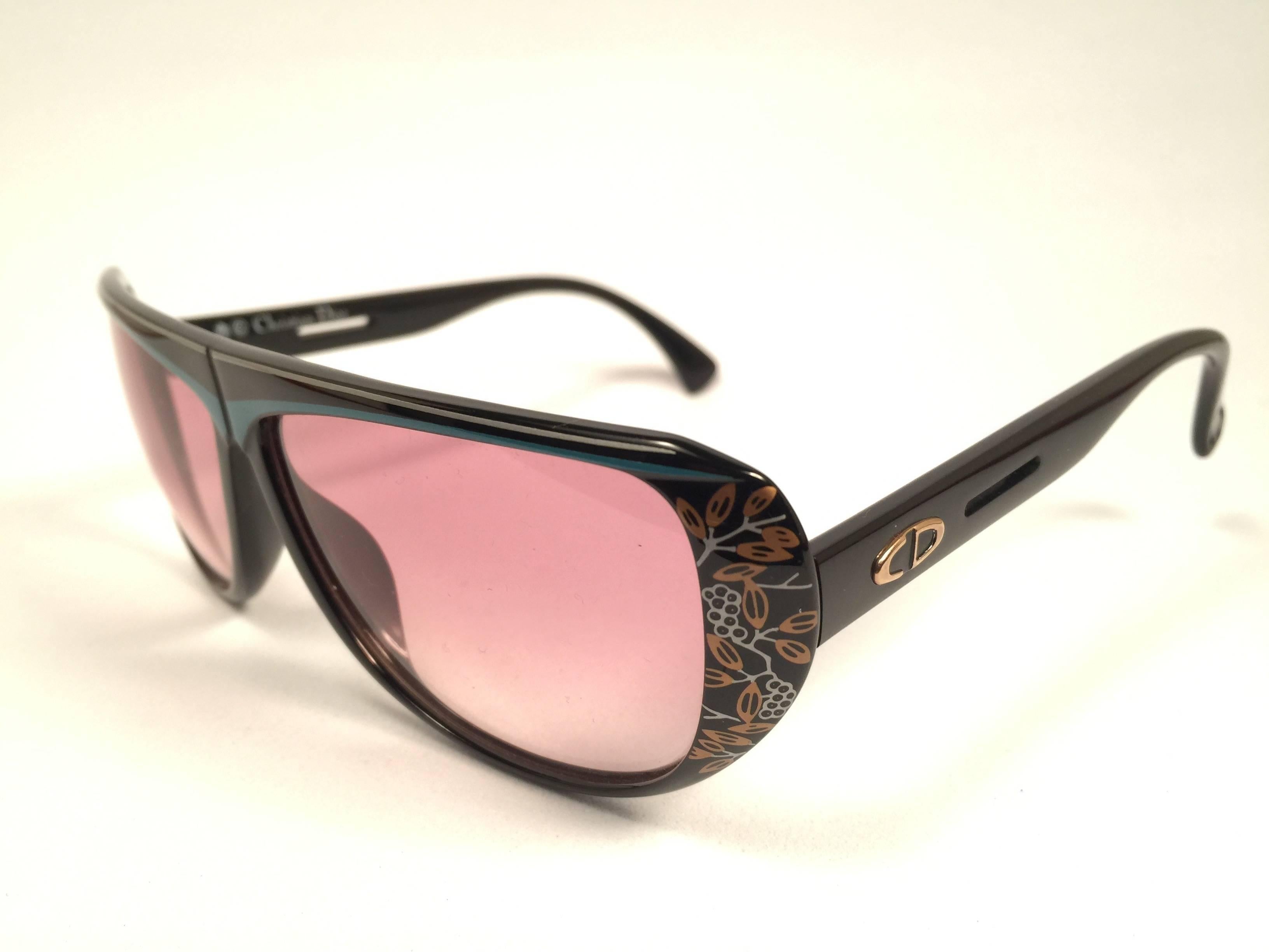 Women's New Vintage Christian Dior Black 2421 Floral Optyl 1980's Sunglasses Germany
