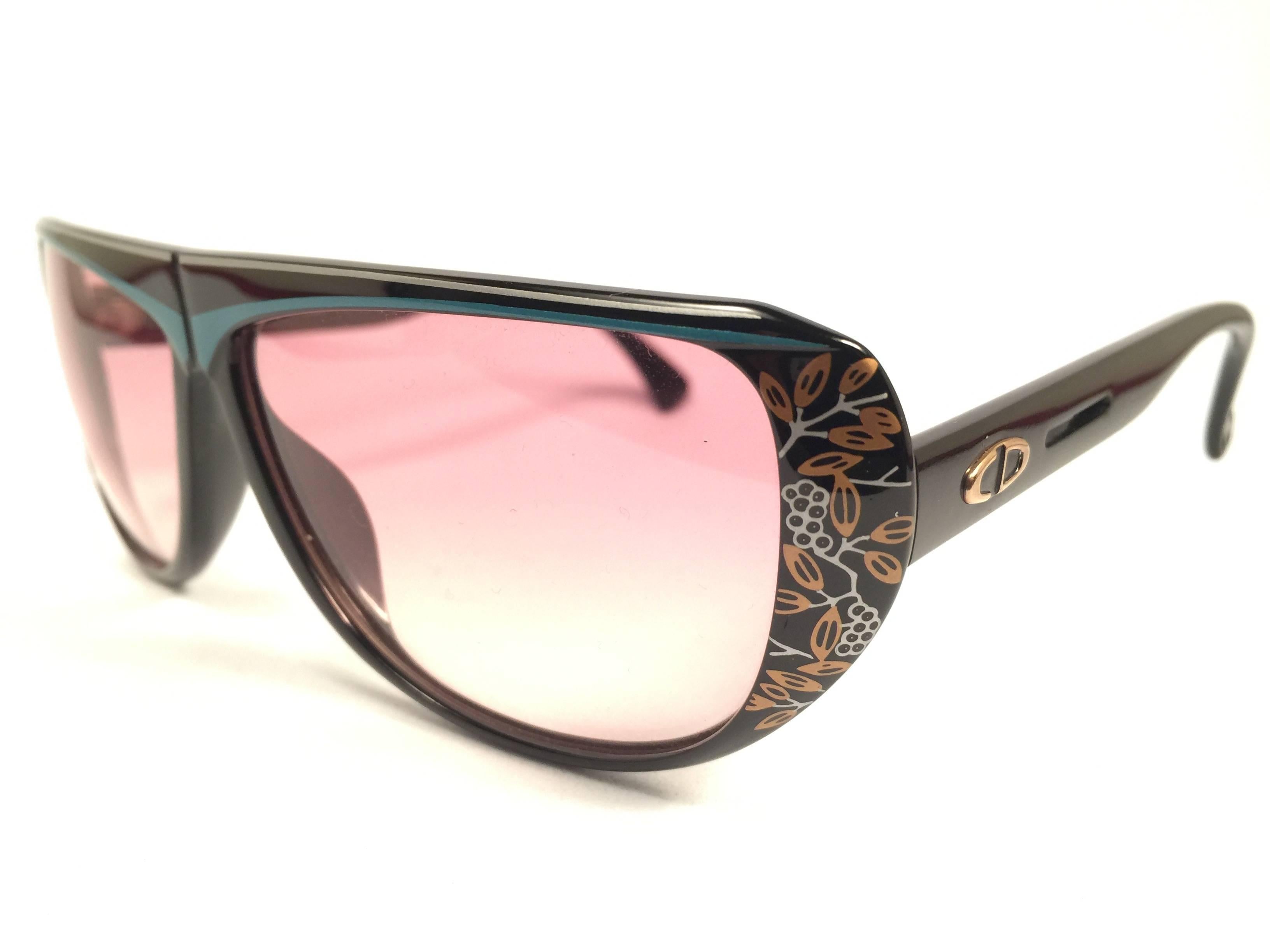 New Vintage Christian Dior Black 2421 Floral Optyl 1980's Sunglasses Germany 1