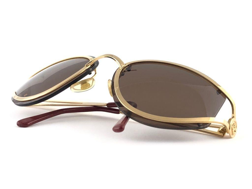 New Vintage Christian Dior Brown & Gold Optyl Made in Austria Sunglasses For Sale 3