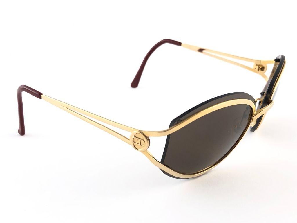 New Vintage Christian Dior Brown & Gold Optyl Made in Austria Sunglasses For Sale 1