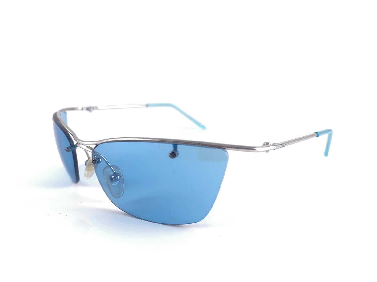 Blue New Vintage Christian Dior Flash Silver Y2K Made in Austria Sunglasses For Sale