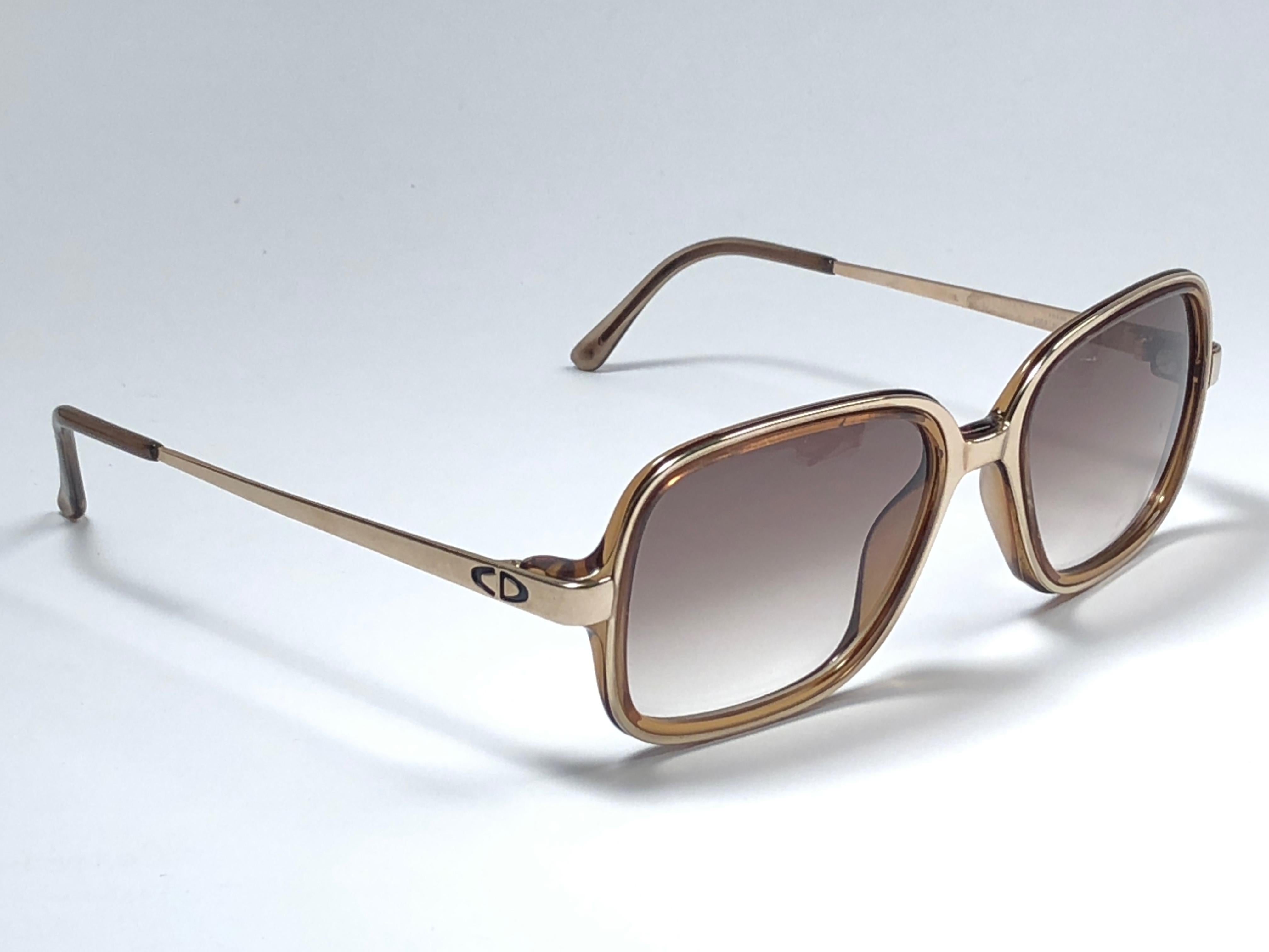 Black New Vintage Christian Dior Monsieur 2057 Gold Amber Sunglasses 1970's Austria For Sale