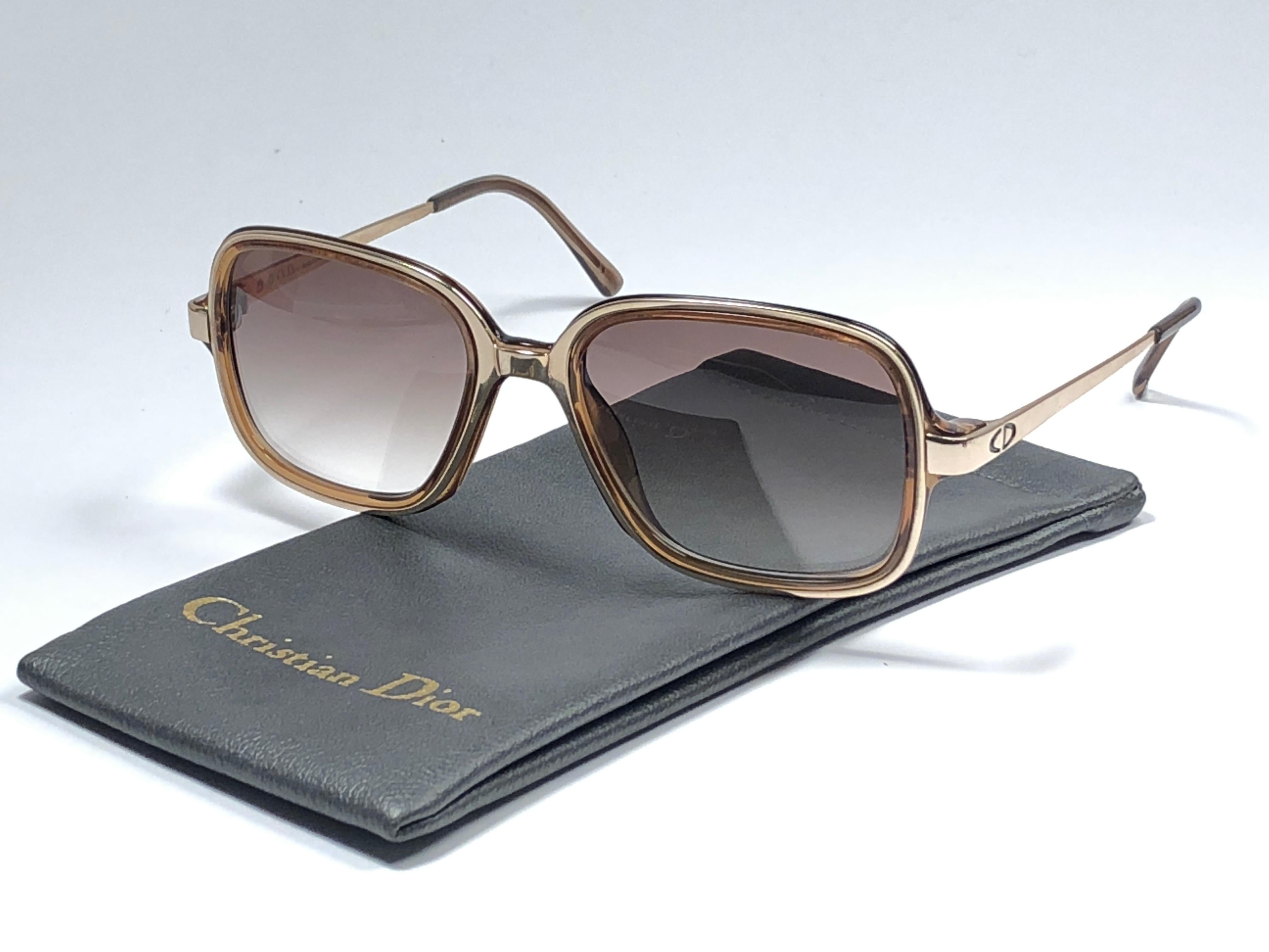 New Vintage Christian Dior Monsieur 2057 Gold Amber Sunglasses 1970's Austria For Sale 1