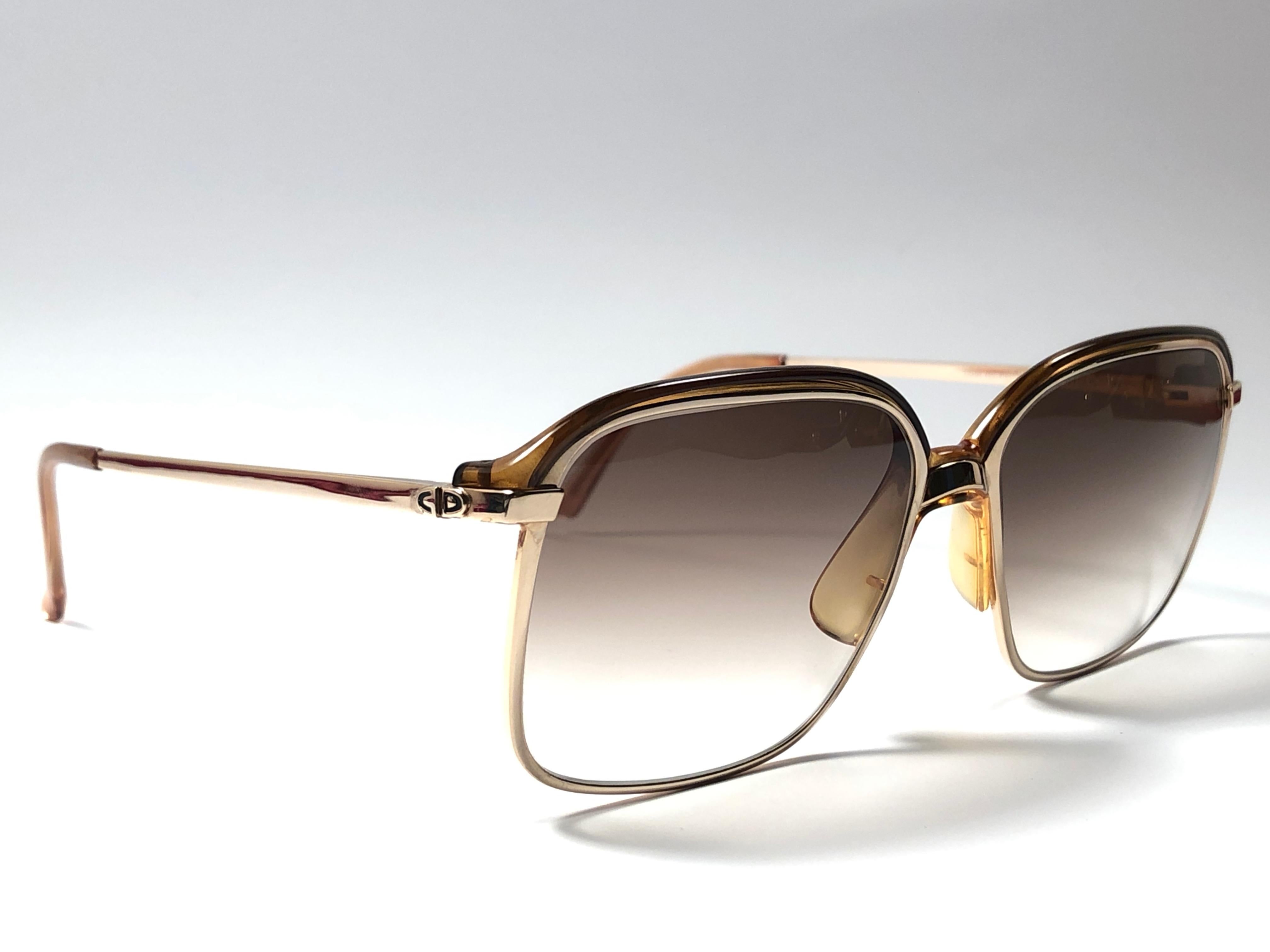 Black New Vintage Christian Dior Monsieur 2089 Gold Amber Sunglasses 1970's Austria