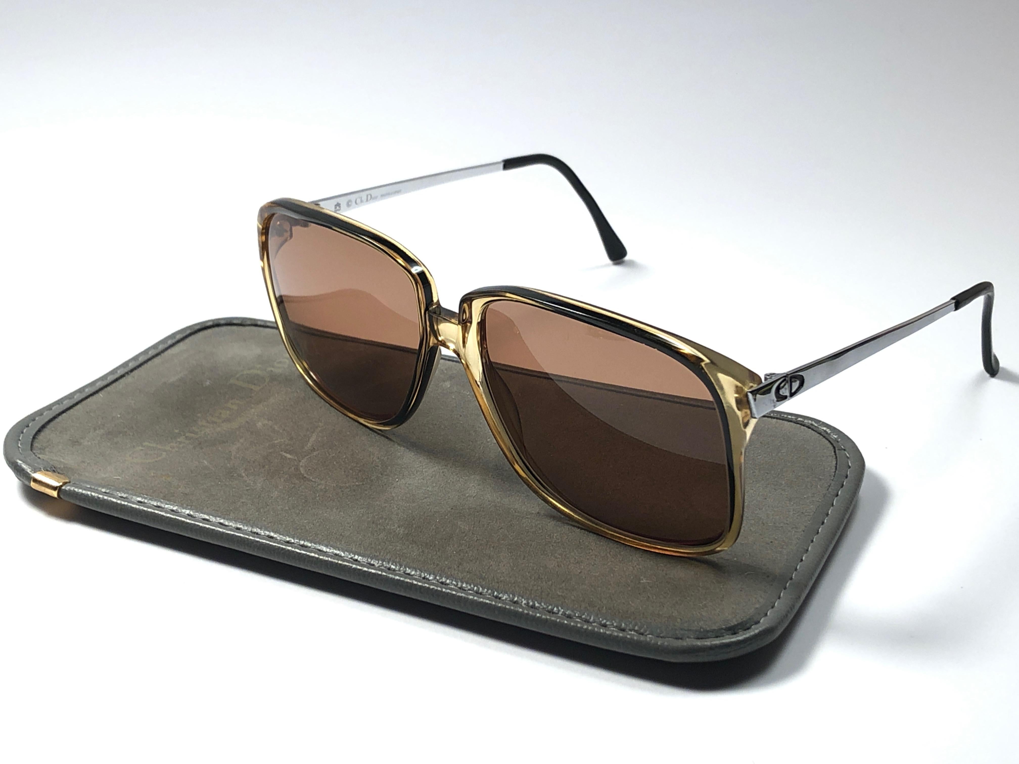 New Vintage Christian Dior Monsieur Oversized Gold Amber Sunglasses 1970 Austria In New Condition In Baleares, Baleares