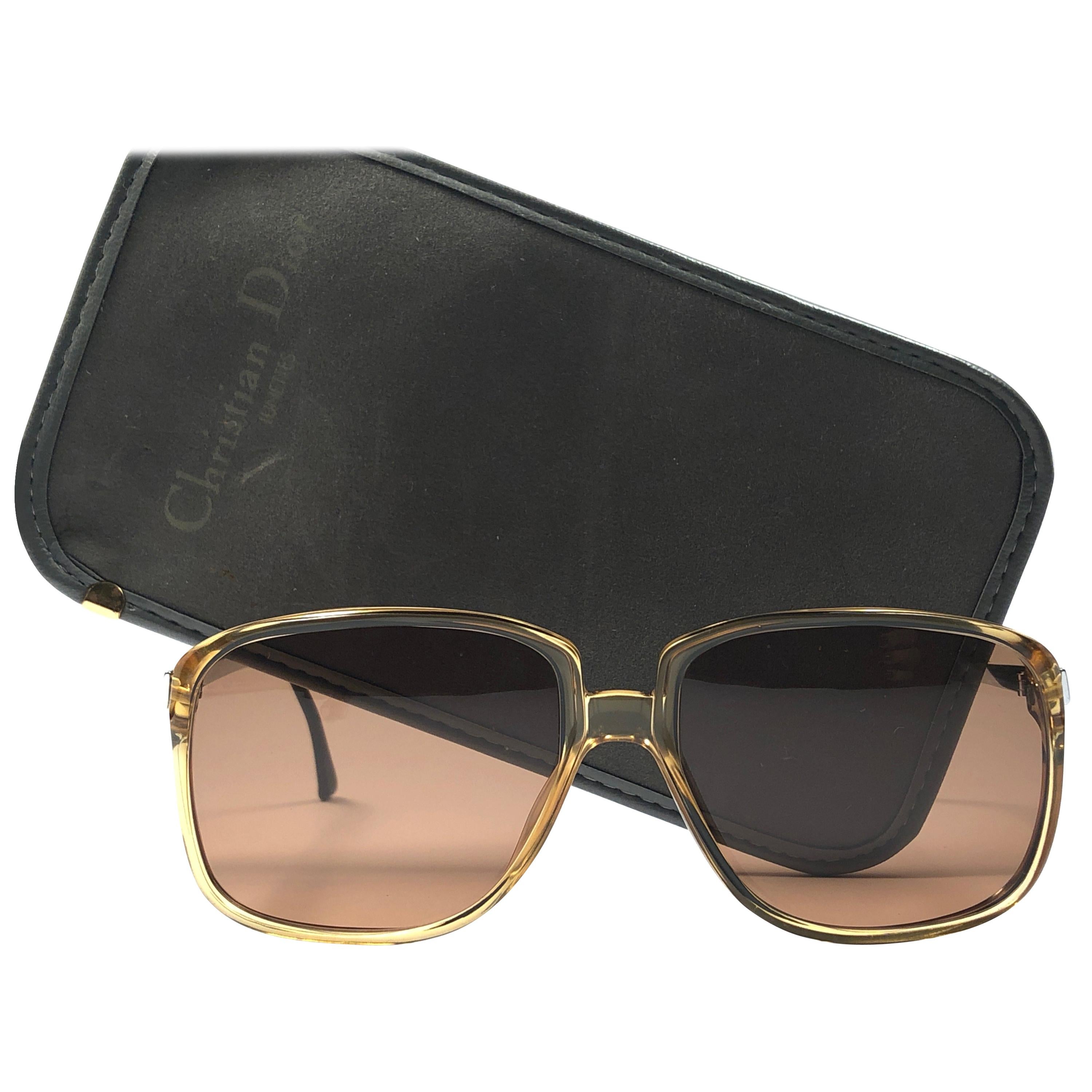 New Vintage Christian Dior Monsieur Oversized Gold Amber Sunglasses 1970 Austria
