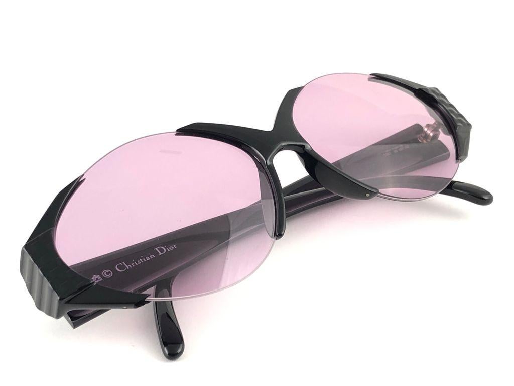 New Vintage Christian Dior Rimless Sleek Black 2397 Sunglasses 1980's Austria For Sale 1