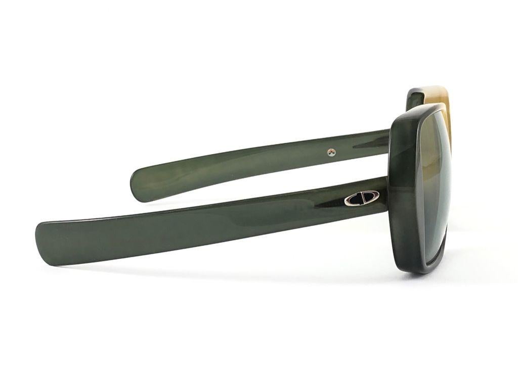 Gray New Vintage Christian Dior Uber Oversized Two Tone Green Optyl Sunglasses For Sale