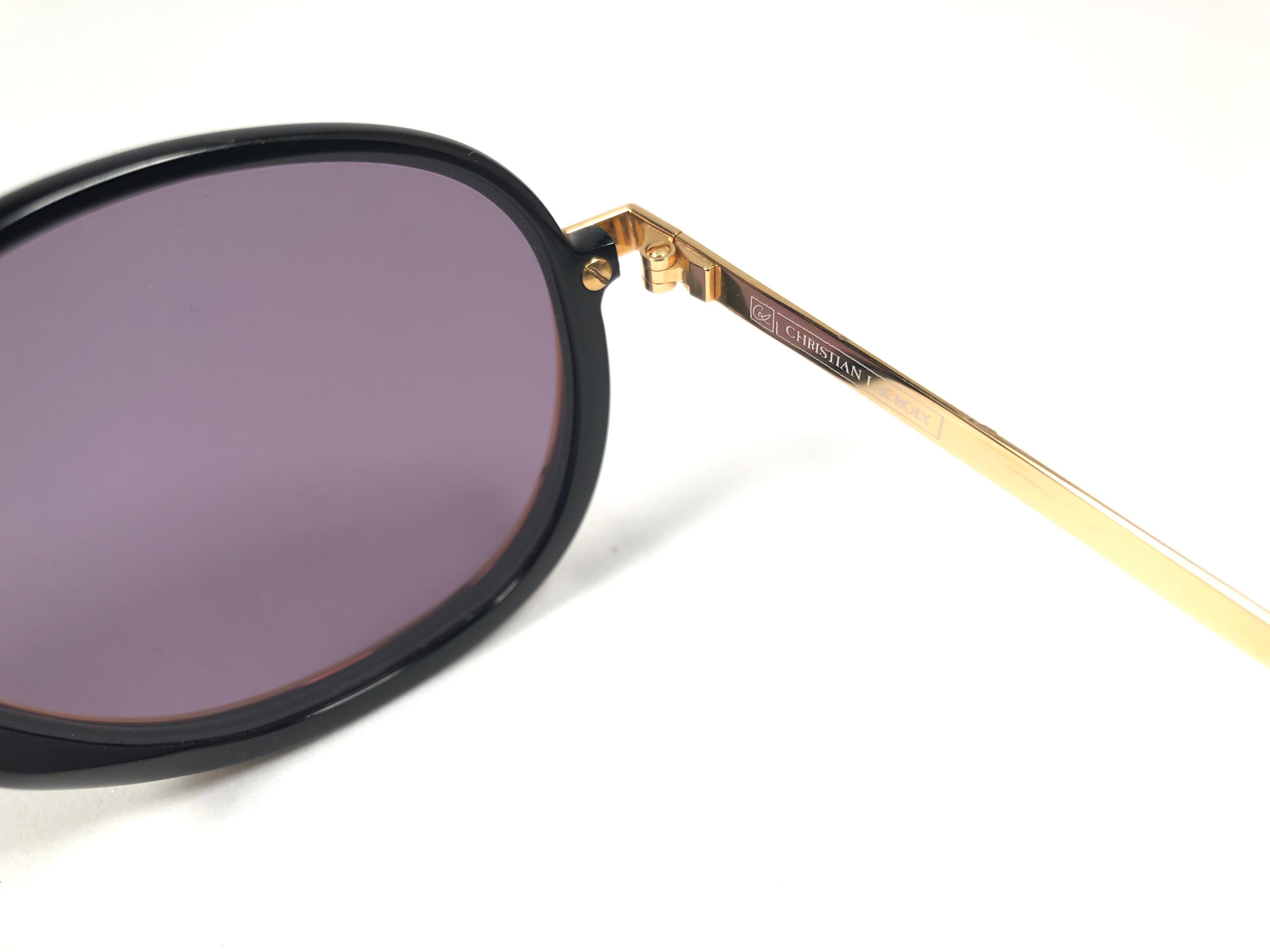 Women's New Vintage Christian Lacroix Black Gold Accents 1980 France Sunglasses For Sale