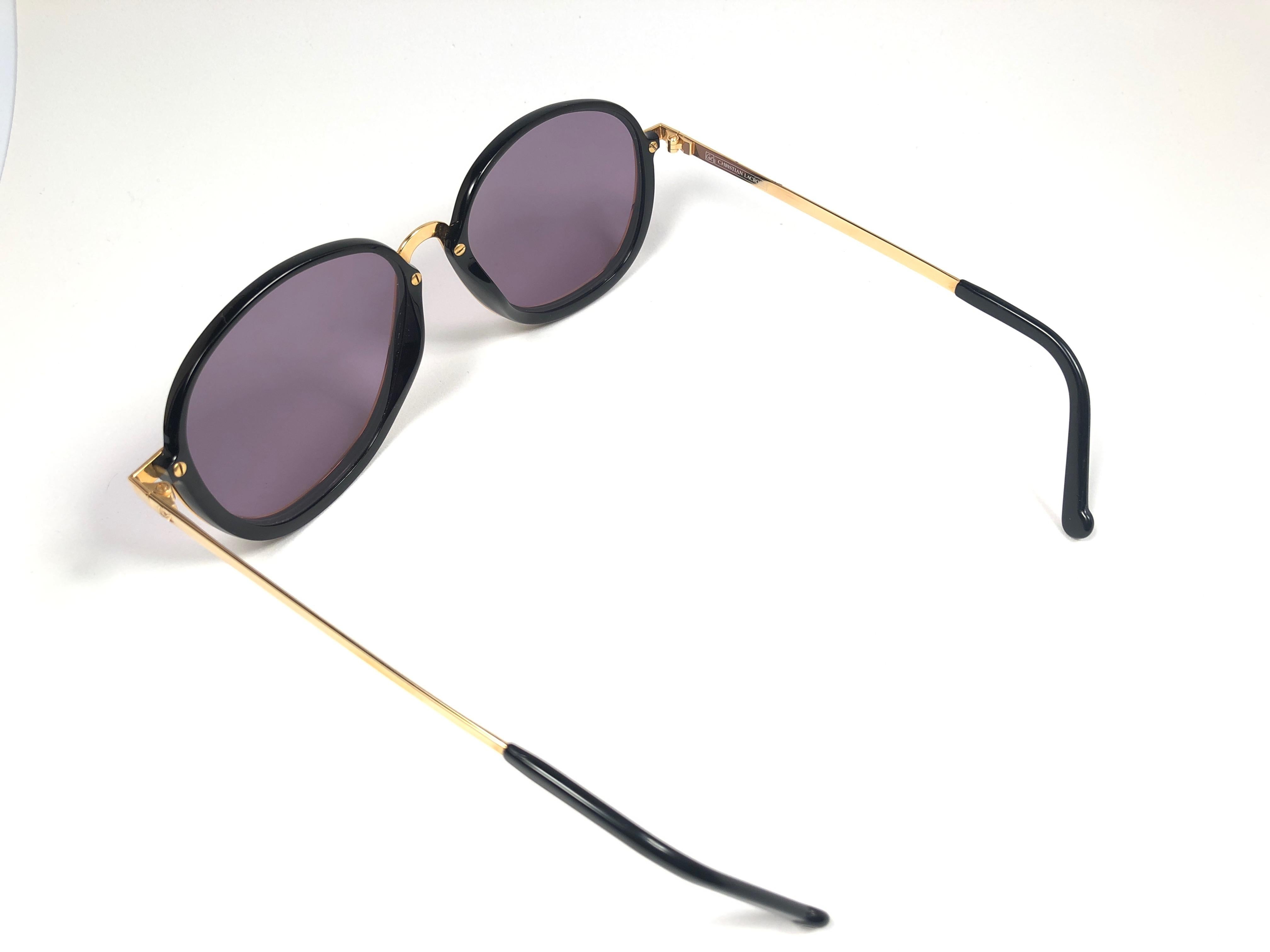 New Vintage Christian Lacroix Black Gold Accents 1980 France Sunglasses For Sale 1