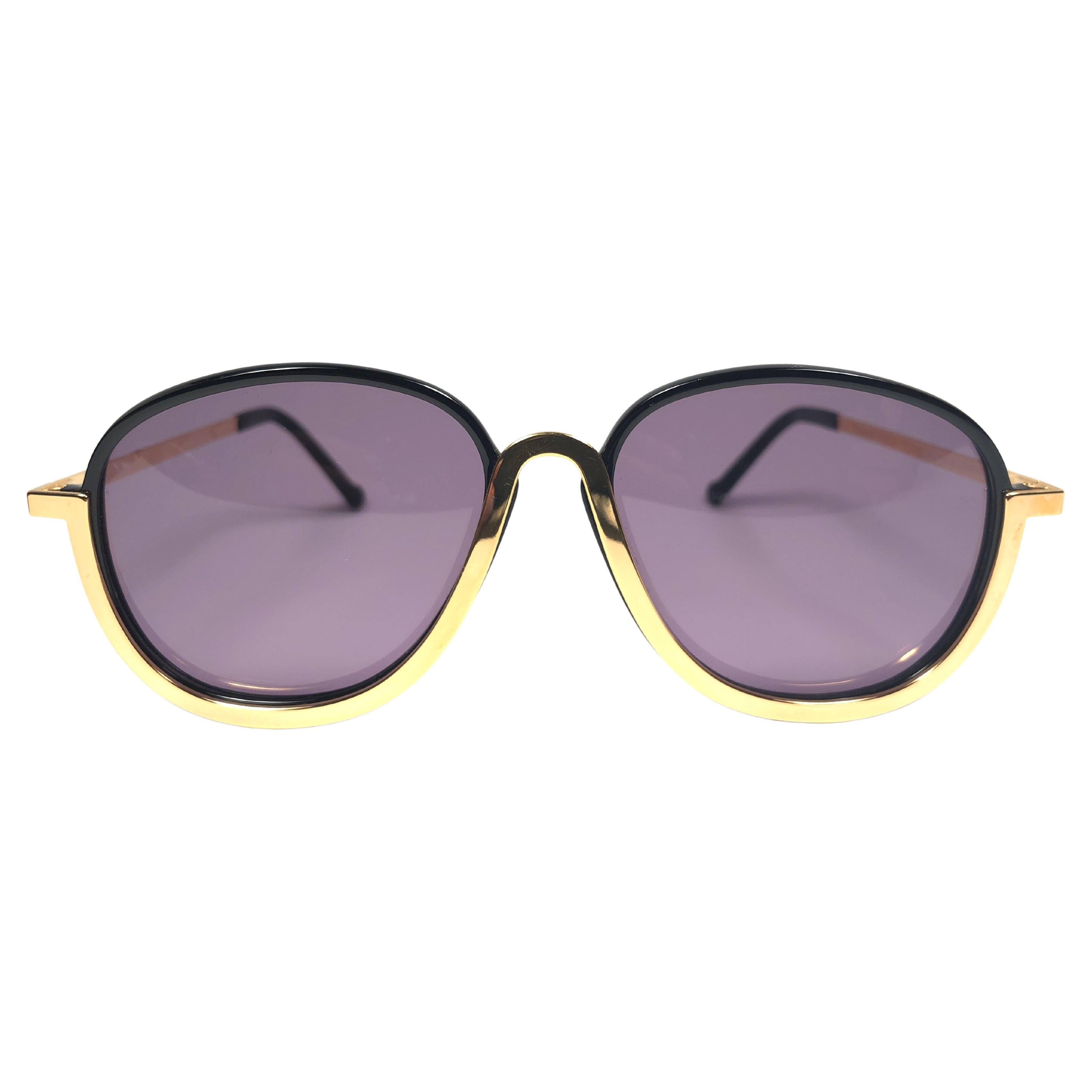 New Vintage Christian Lacroix Black Gold Accents 1980 France Sunglasses For Sale