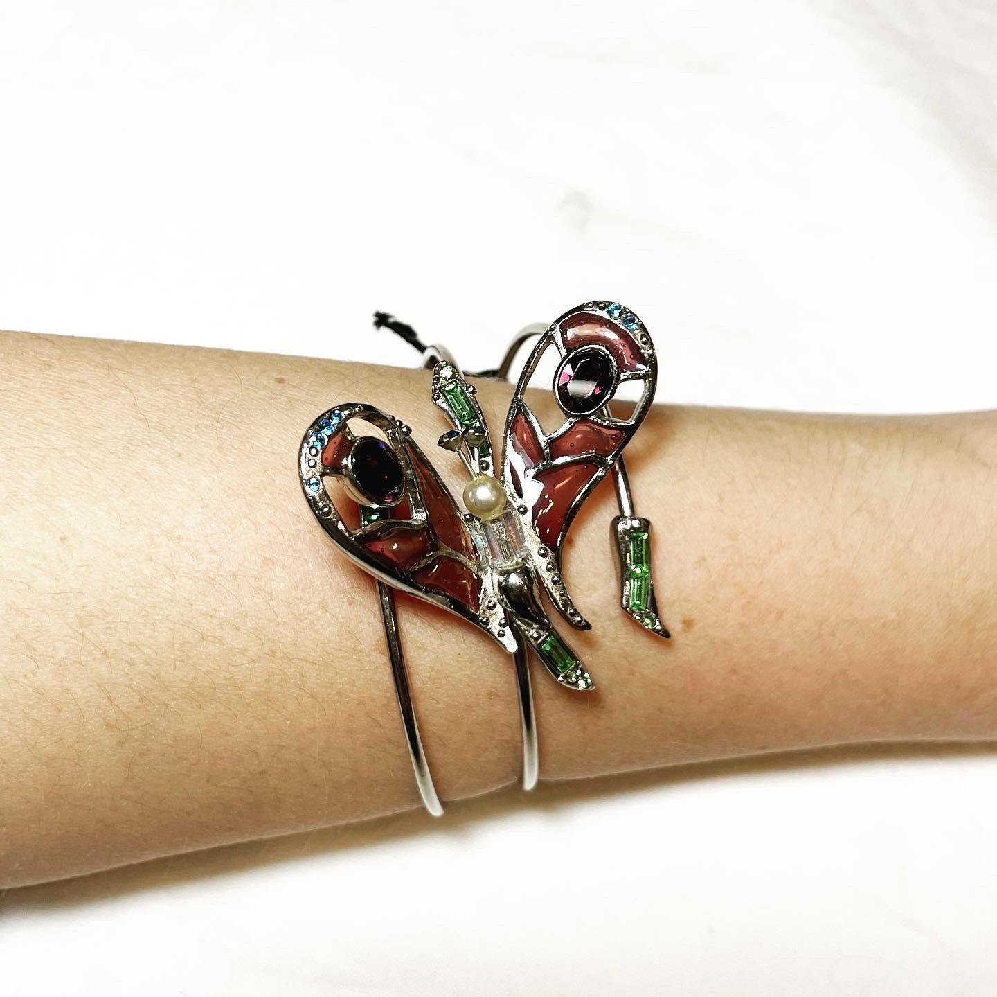 CHRISTIAN LACROIX Vintage new 80's Butterfly Stained Glass Silver Cuff Bracelet In New Condition In Pamplona, Navarra