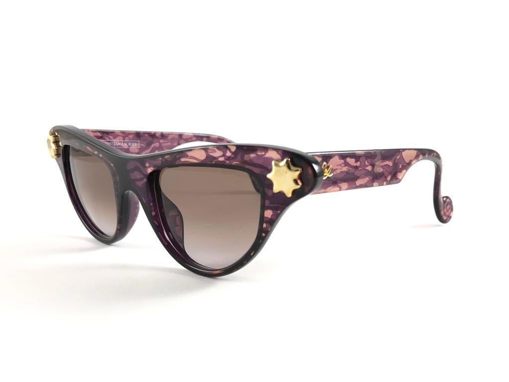 Gray New Vintage Christian Lacroix Cat Eye 7353 Purple 1980's France Sunglasses