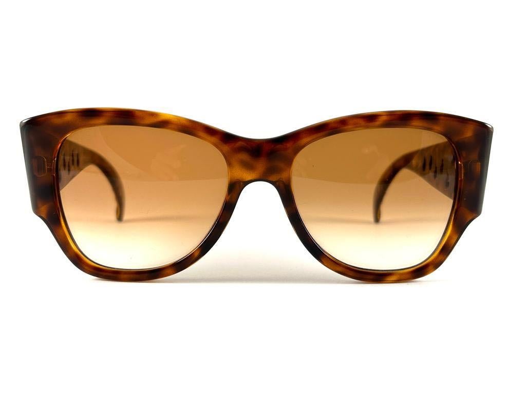 Brown New Vintage Christian Lacroix Cat Eye Tortoise & Gold 1980's France Sunglasses For Sale