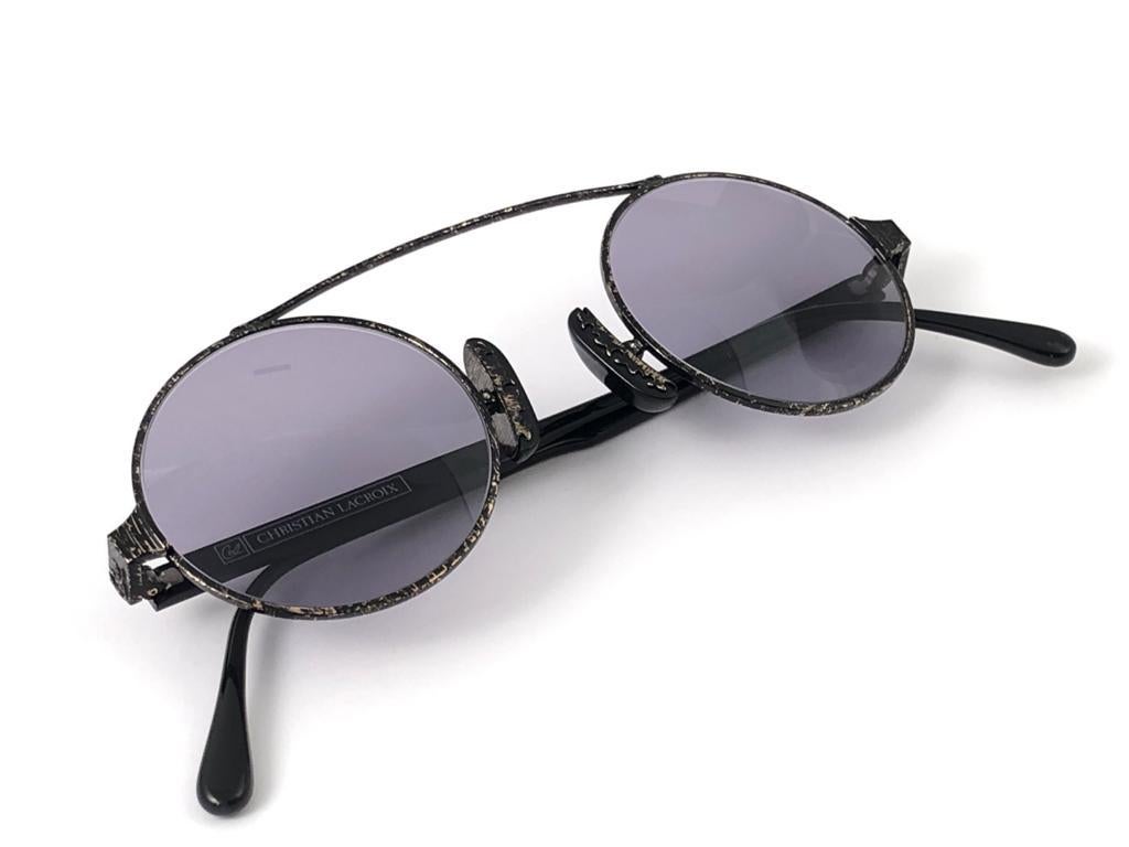 Women's New Vintage Christian Lacroix Round Black Accents 1980 France Sunglasses For Sale
