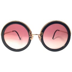 New Vintage Christian Lacroix Round Black Gold Accents 1980 France Sunglasses