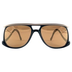 New Vintage Colani Design Black Gold Mirror Lenses Italy 1980's Sunglasses