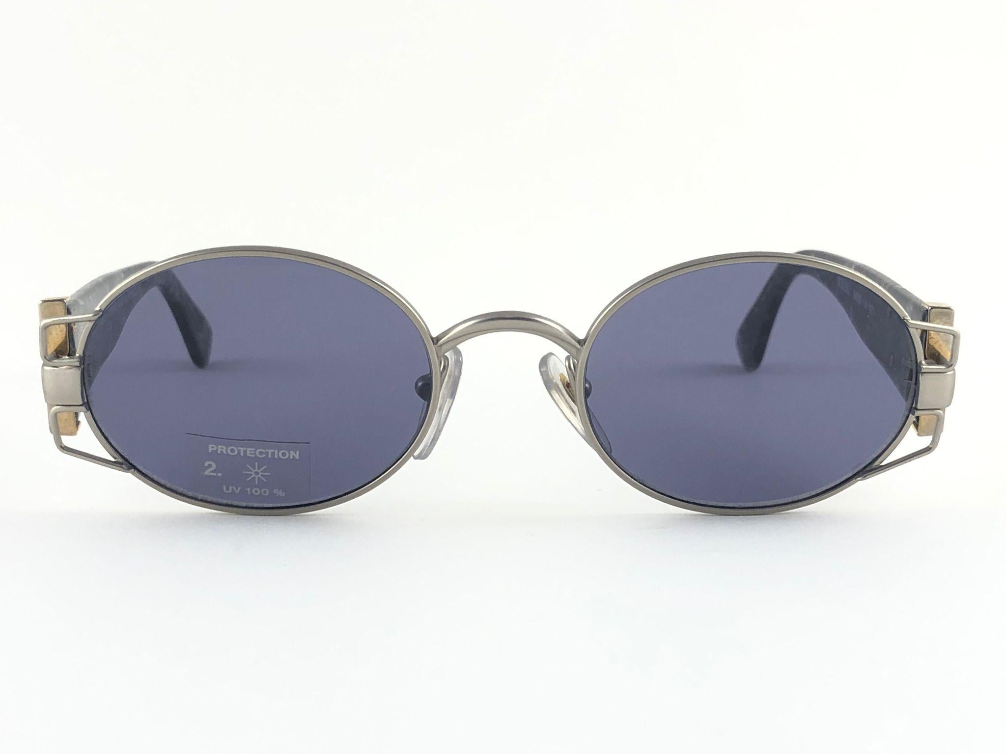 Gray New Vintage Courreges 9430 Oval Metallic Frame 1980's Sunglasses Handmade France