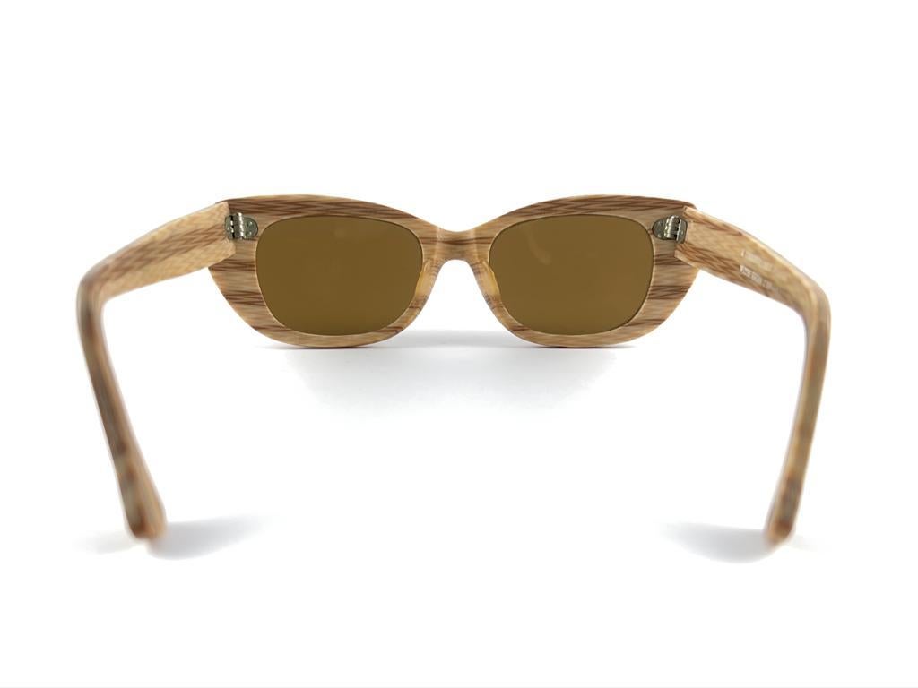 New Vintage Degenhardt Wood Effect Zeiss Umbral Lenses Sunglasses 60'S Germany For Sale 5
