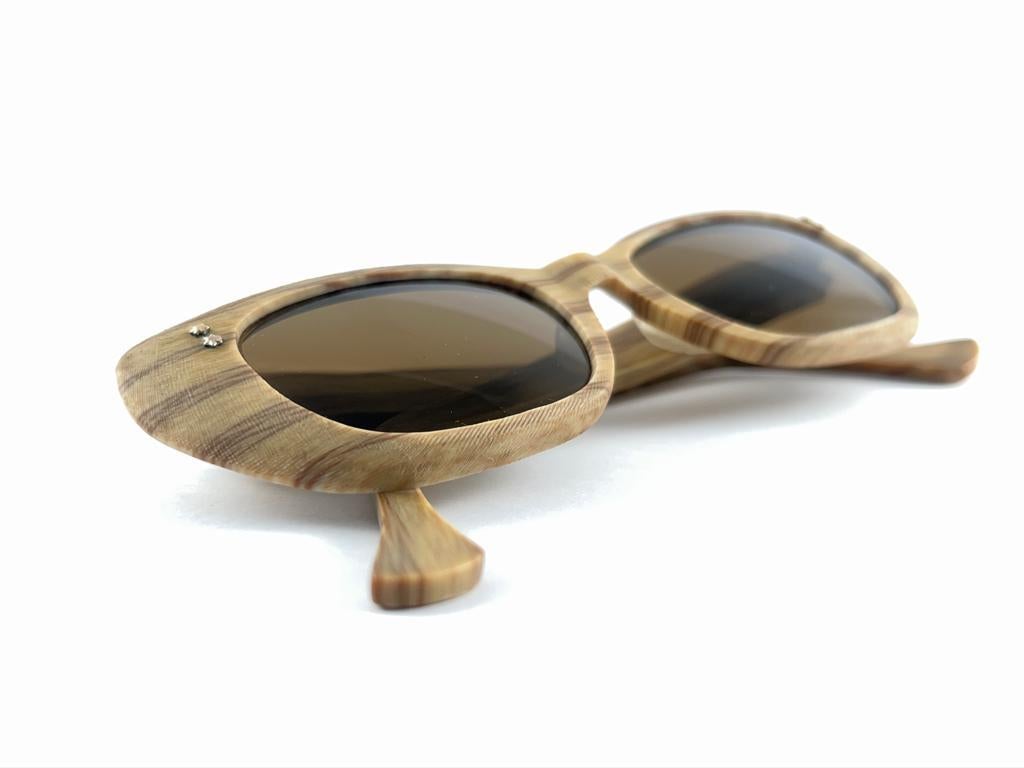New Vintage Degenhardt Wood Effect Zeiss Umbral Lenses Sunglasses 60'S Germany For Sale 7
